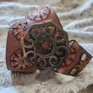 Lucky Brand Vintage Belt Like New Boho Genuine Leather Embroidered Metal Studs